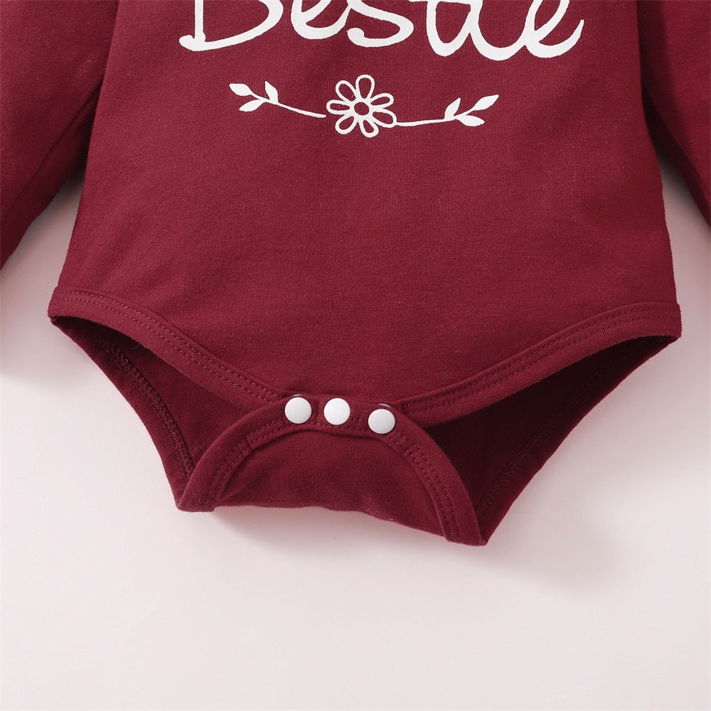 3PCS Mama's Bestie Letter Floral Print Long Sleeve Baby Set