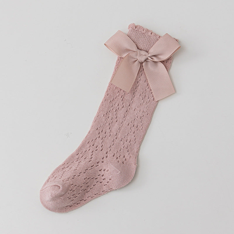 Breathable Mesh Bow Lace Long Baby Socks
