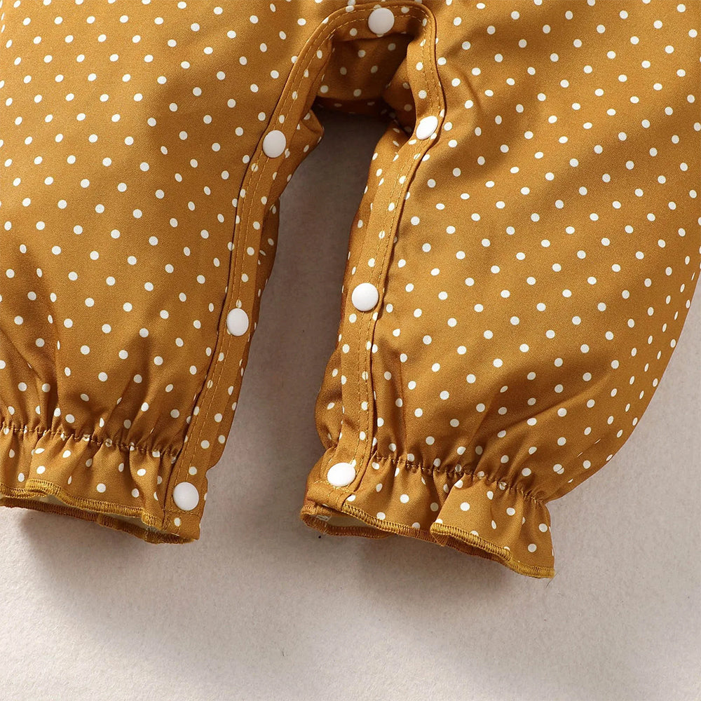 2PCS Sweet Polka Dots Print Ruffle Long Sleeve Baby Girl Jumpsuit