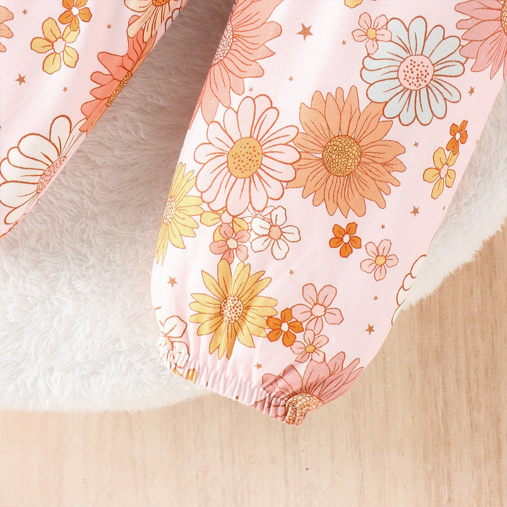 3PCS Stylish Floral Print Long Sleeve Baby Girl Set