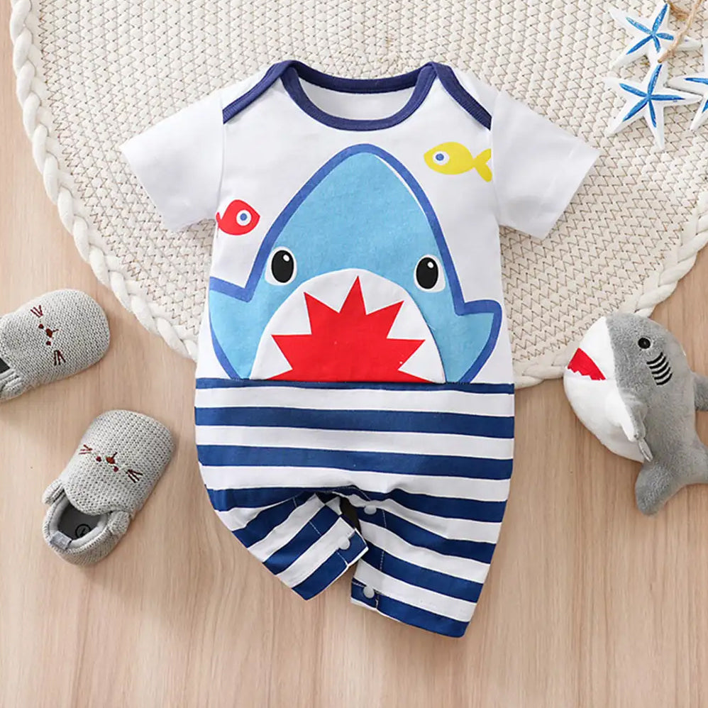 Stylish Shark Stripe Printed Baby Jumpsuit