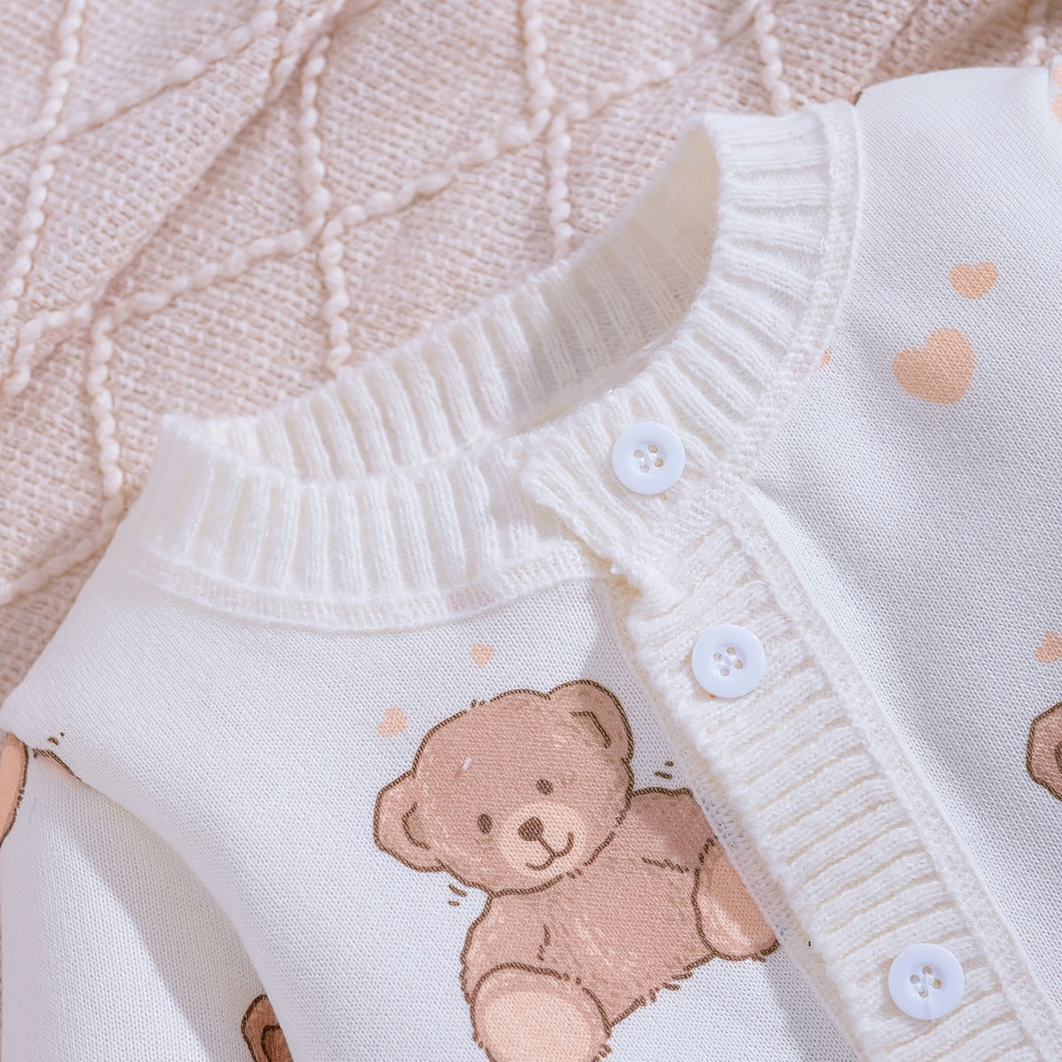 Quirky Bear Printed Knit Long Sleeve Baby Jumpsuit