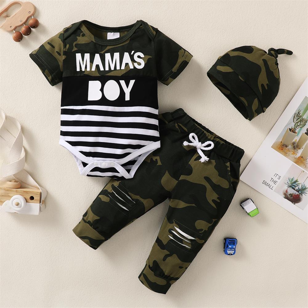 3PCS Mama's Boy Letter Print Camouflage Long Sleeve Baby Set