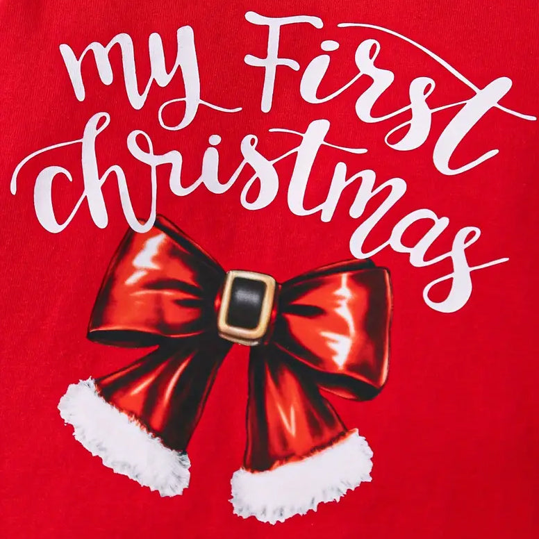 3PCS My First Christmas Letter Bow Printed Long Sleeve Baby Set