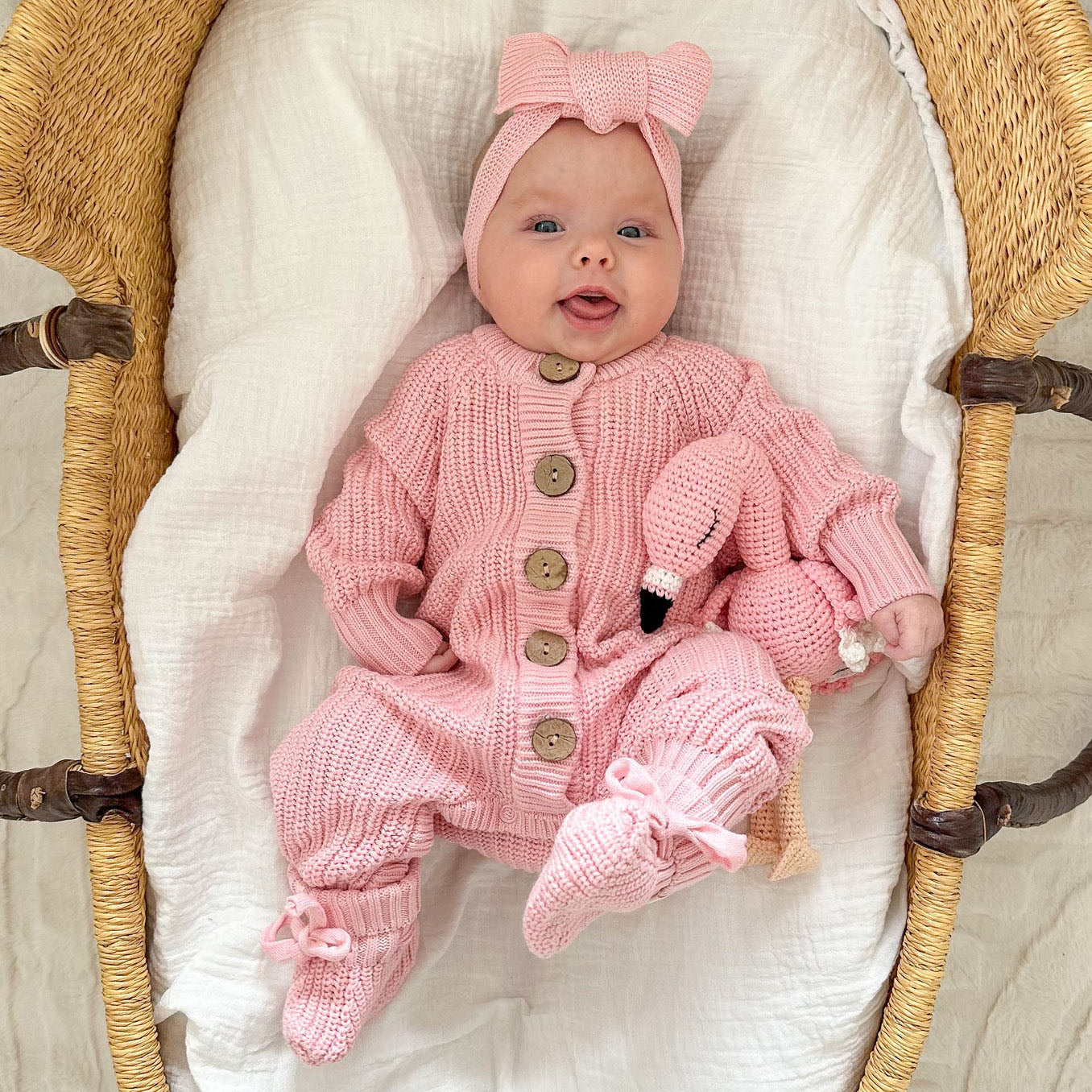 2PCS Warm Knitted Cotton Long Sleeve Baby Jumpsuit