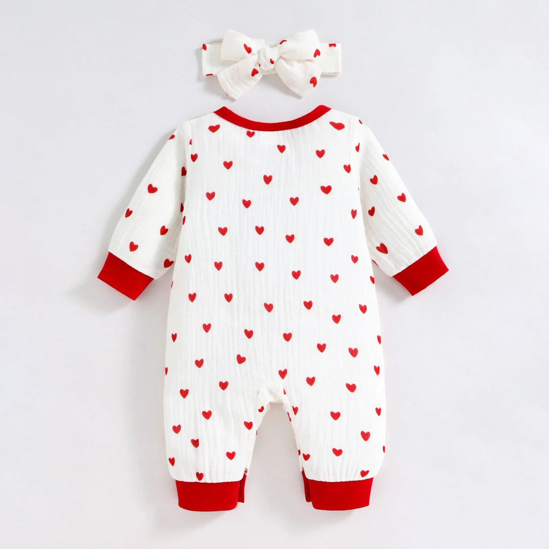2PCS Cute Heart Print Long Sleeve Baby Jumpsuit