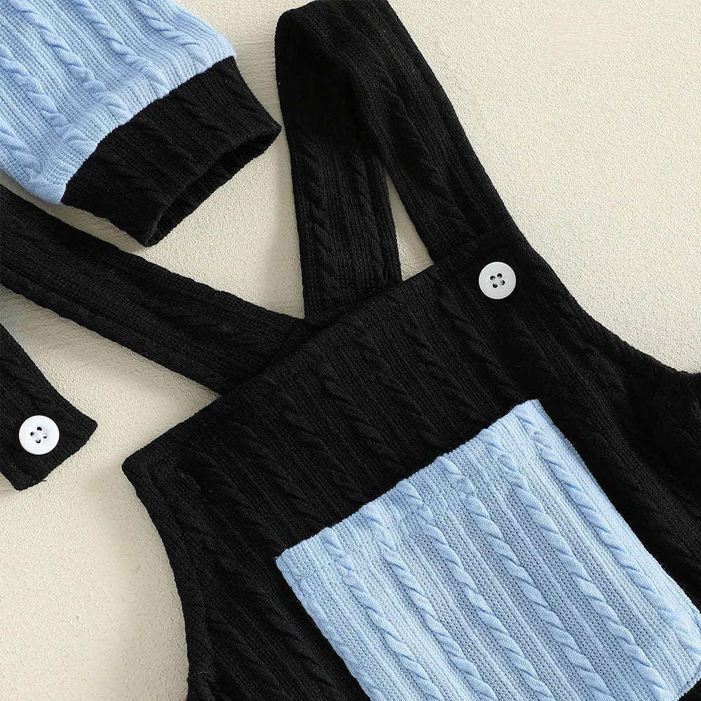3PCS Cute Bear Print Long Sleeve Baby Overalls Set