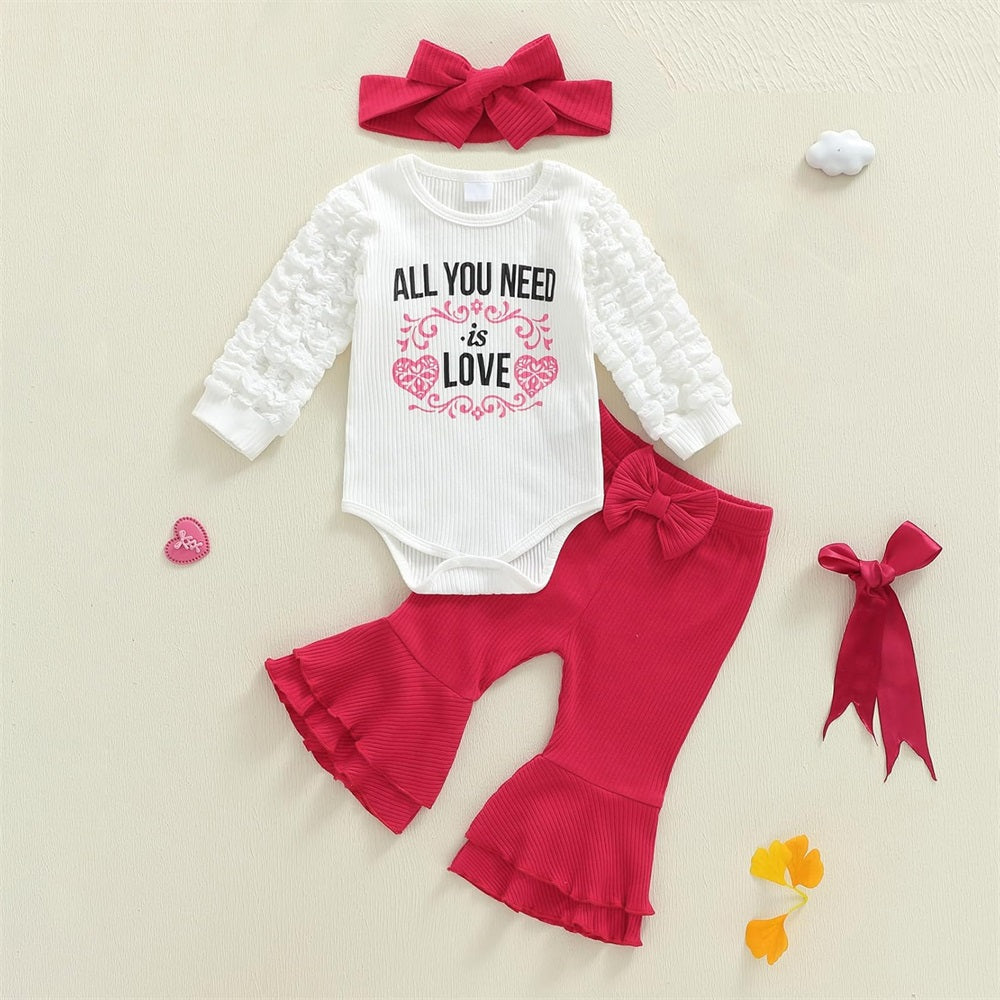 3PCS All You Need Is Love Letter Print Long Sleeve Baby Set