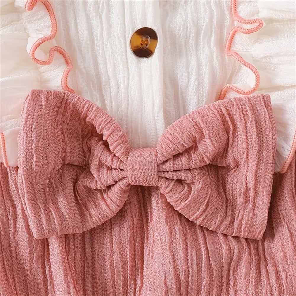 3PCS Color Block Long Sleeve Baby Girl Romper