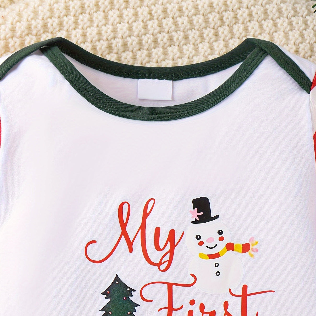 My First Christmas Letter Stripe Printed Bowknot Flares Decor Baby Jumpsuit