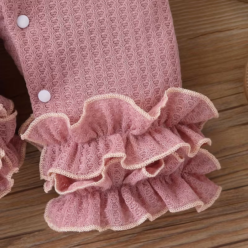 2PCS Hello I'm New Here Letter Printed Ruffle Baby Jumpsuit