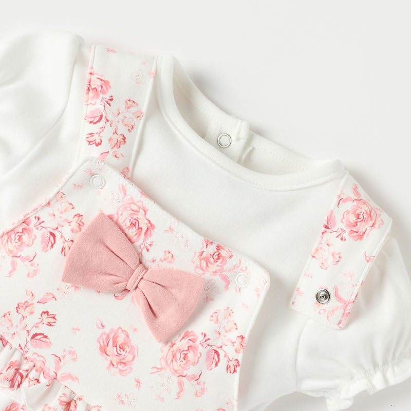 2PCS Graceful Floral Printed Overalls Baby Set