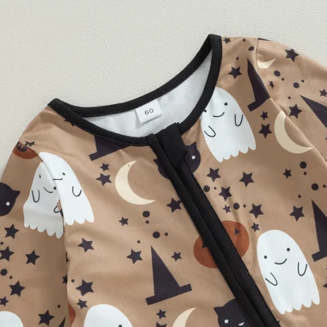 Cute Halloween Ghost Printed Long Sleeve Zipper Baby Jumpsuit