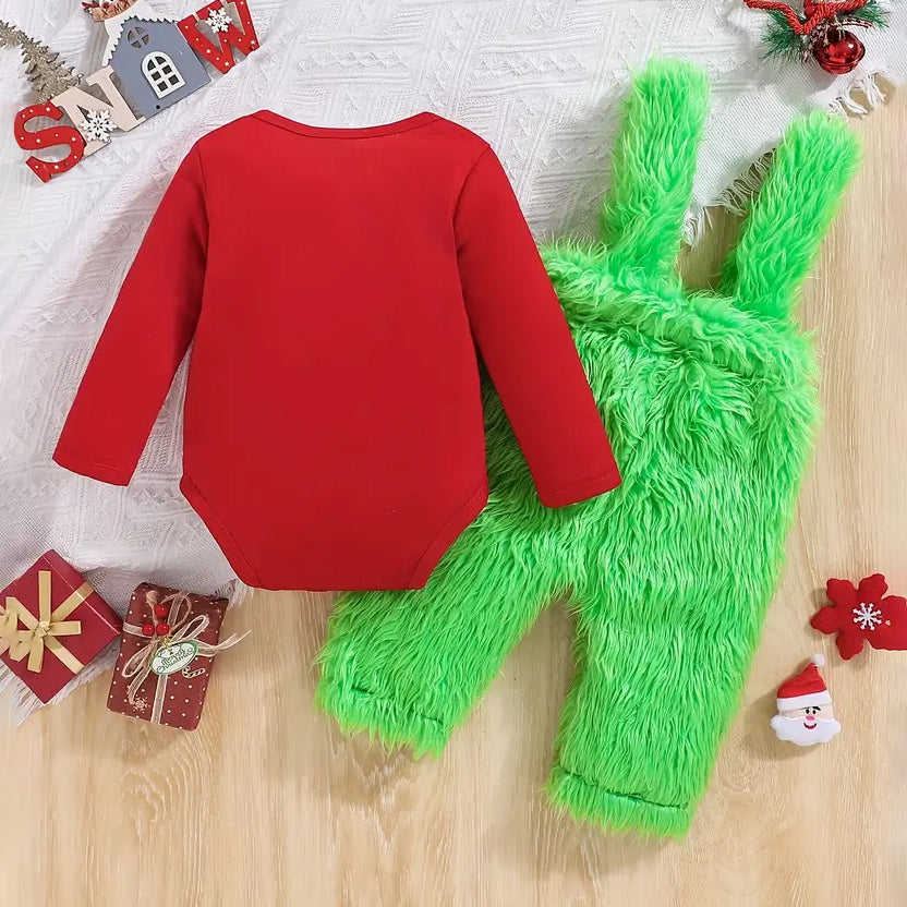 2PCS The Baby Who Stole Christmas Letter Printed Long Sleeve Baby Set