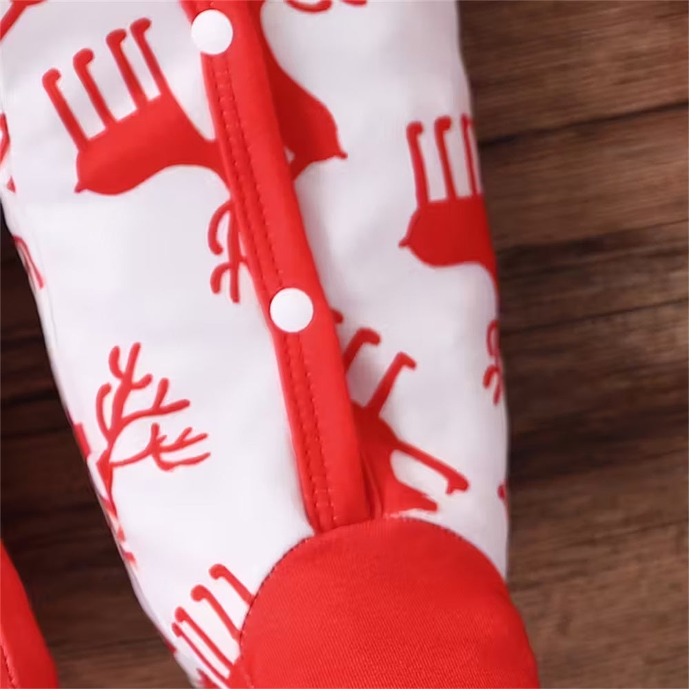 2PCS Christmas Elk Print Long Sleeve Baby Jumpsuit