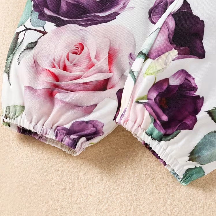 3PCS Sweet Floral Printed Bowknot Long Sleeve Baby Set
