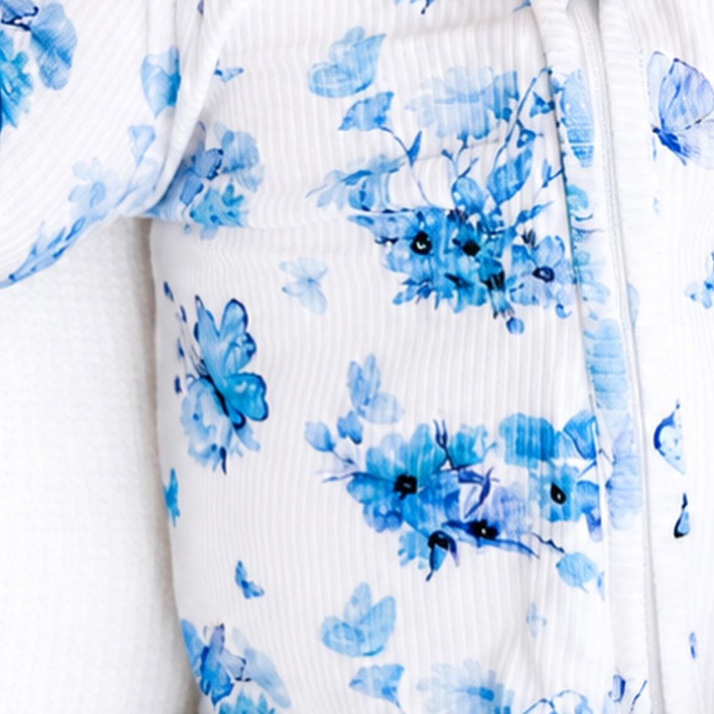 2PCS Sweet Butterfly Floral Print Zipper Baby Jumpsuit