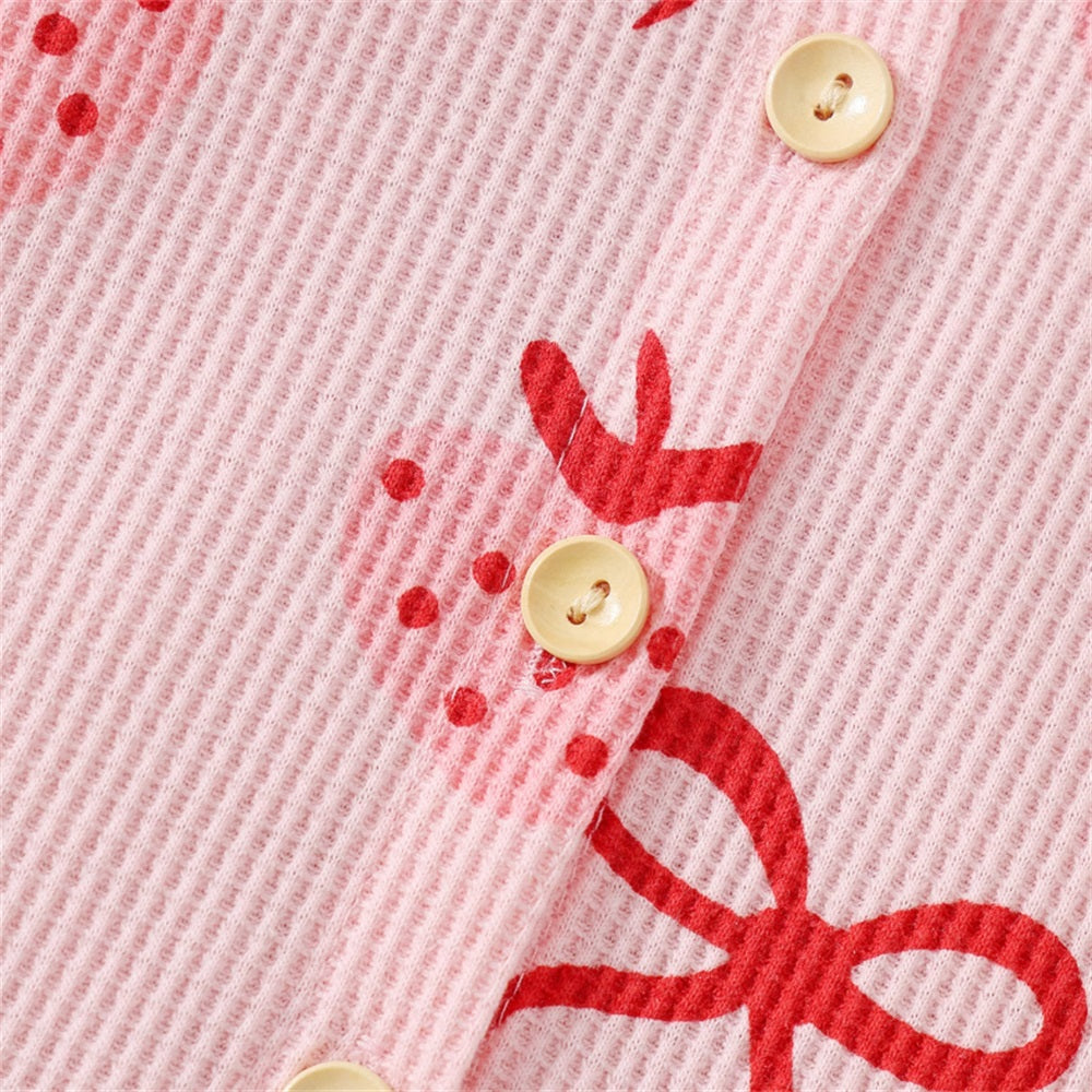 2PCS Strawberry and Bow Print Long Sleeve Baby Jumpsuit