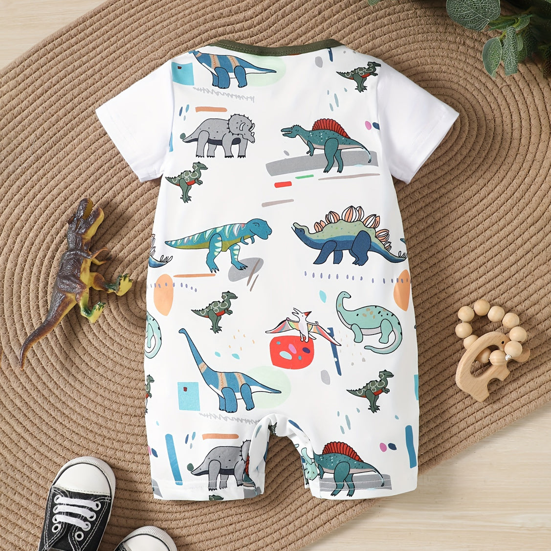 Stylish Dinosaur Printed Short Sleeve Baby Jumpsuit