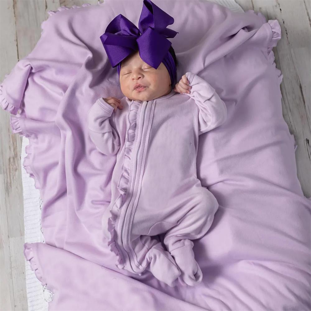 Comfy Solid Color Long Sleeve Ruffle Zipper Baby Jumpsuit