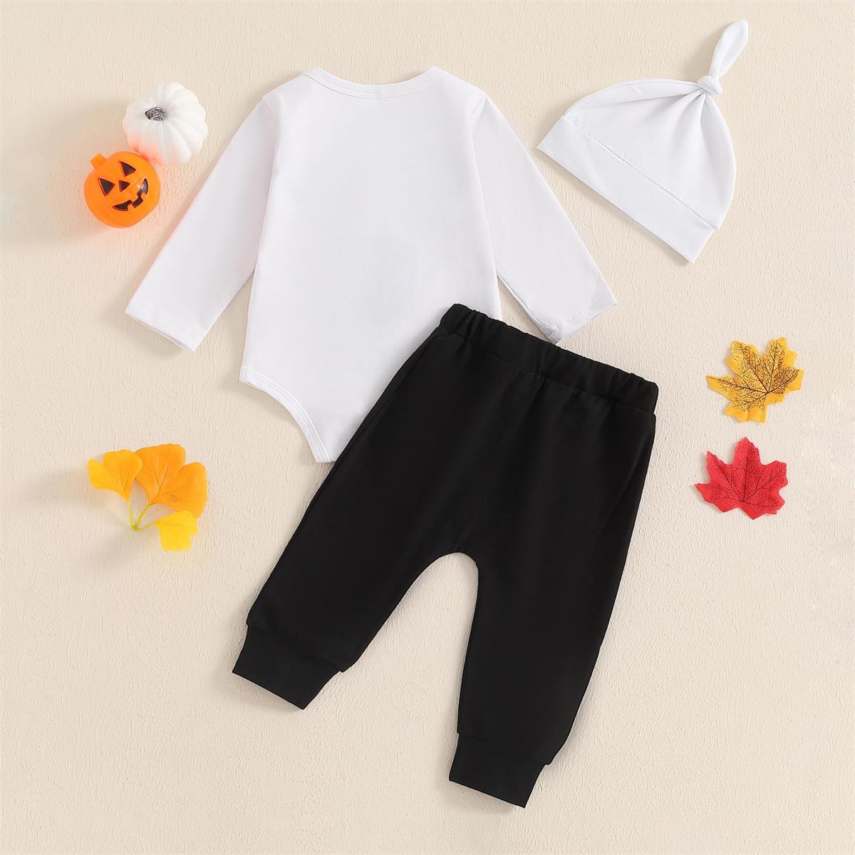 3PCS Cute Halloween Ghost Printed Long Sleeve Baby Set