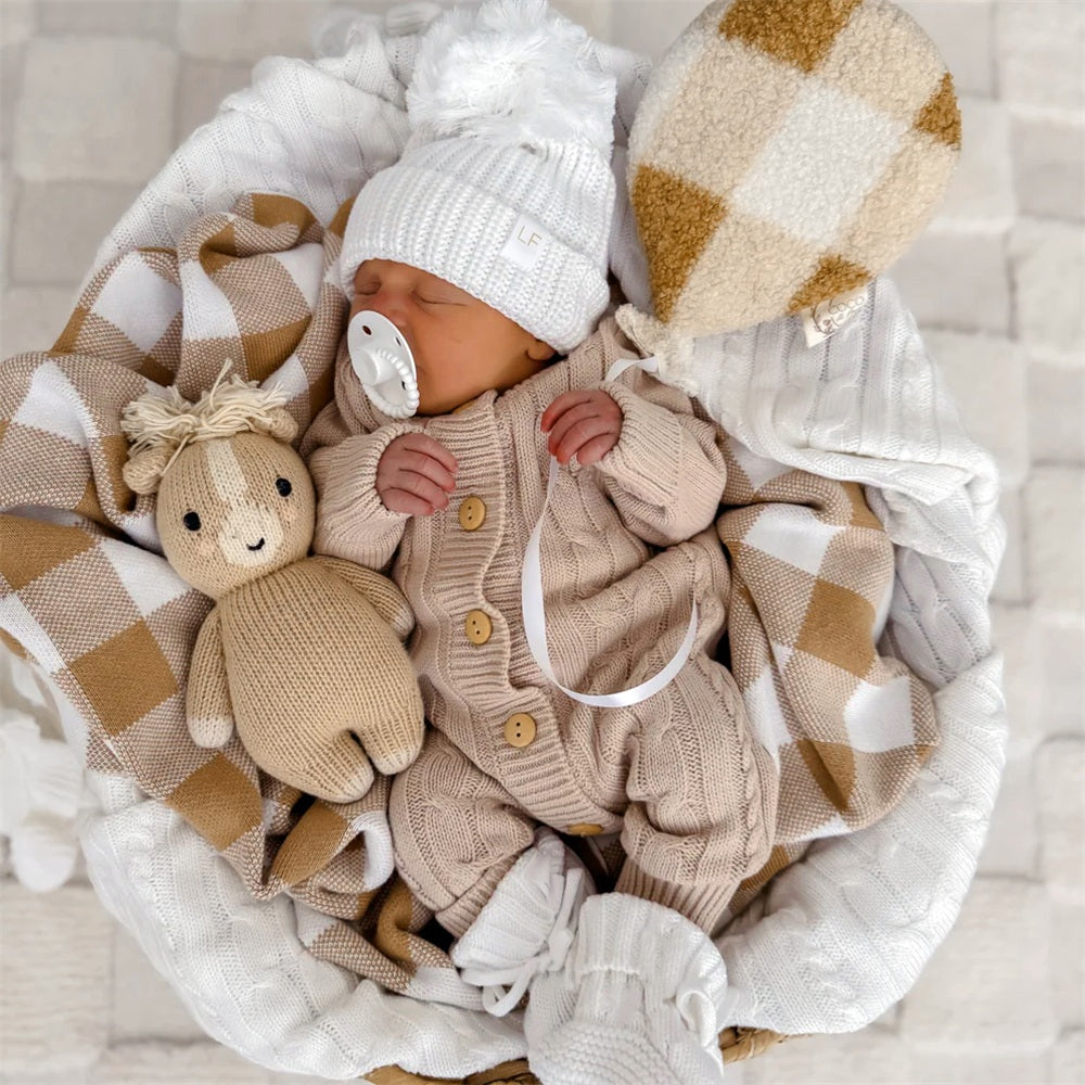 2PCS Cozy Knit Solid Color Long Sleeve Baby Jumpsuit