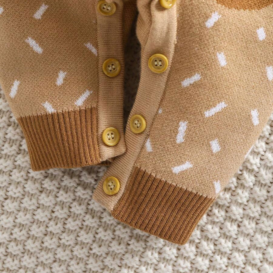 Lovely Knit Christmas Gingerbread Printed Long Sleeve Baby Jumpsuit