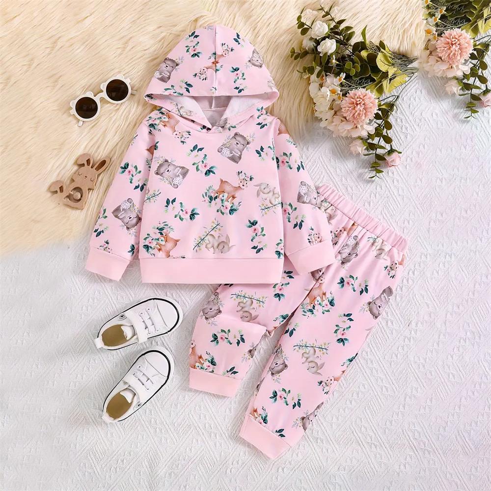 2PCS Lovely Animal Printed Long Sleeve Hooded Baby Set