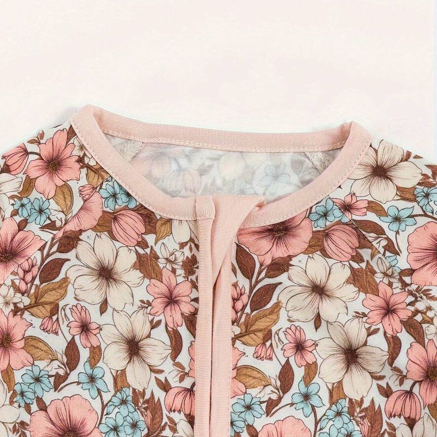 Cozy Floral Printed Long Sleeve Zipper Baby Jumpsuit