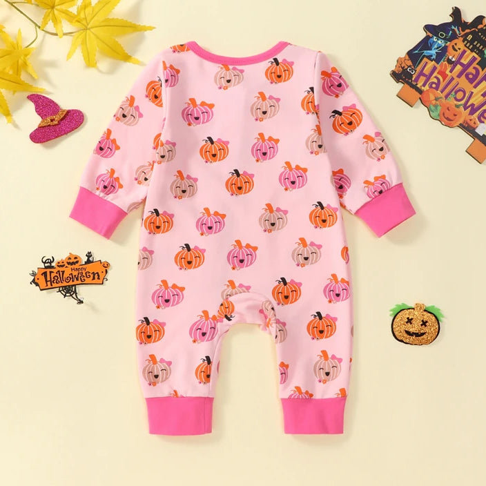 Cute Pumpkin Printed Long Sleeve Halloween Baby Jumpsuit