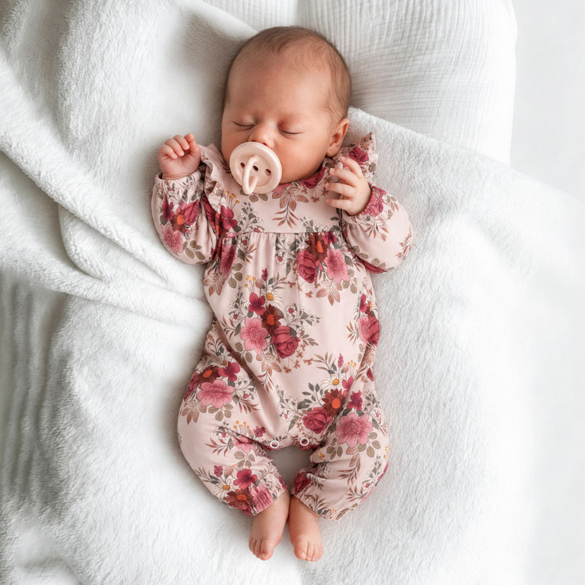 Charming All-Over Floral Printed Long Sleeve Baby Jumpsuit