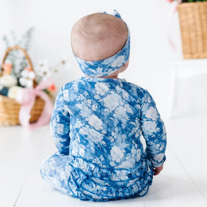 2PCS Pretty Allover Floral Printed Ruffled Long Sleeve Baby Jumpsuit