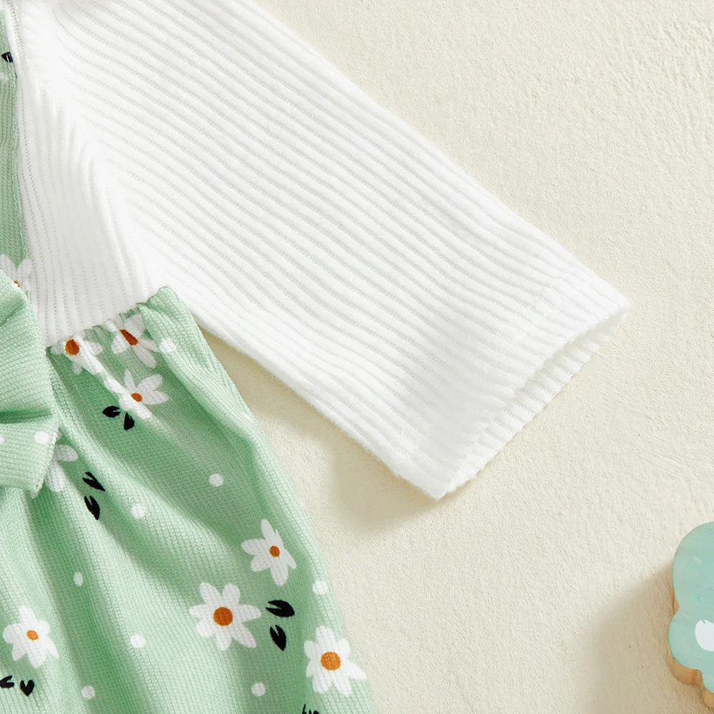 2PCS Fresh Daisy Printed Long Sleeve Baby Girl Jumpsuit