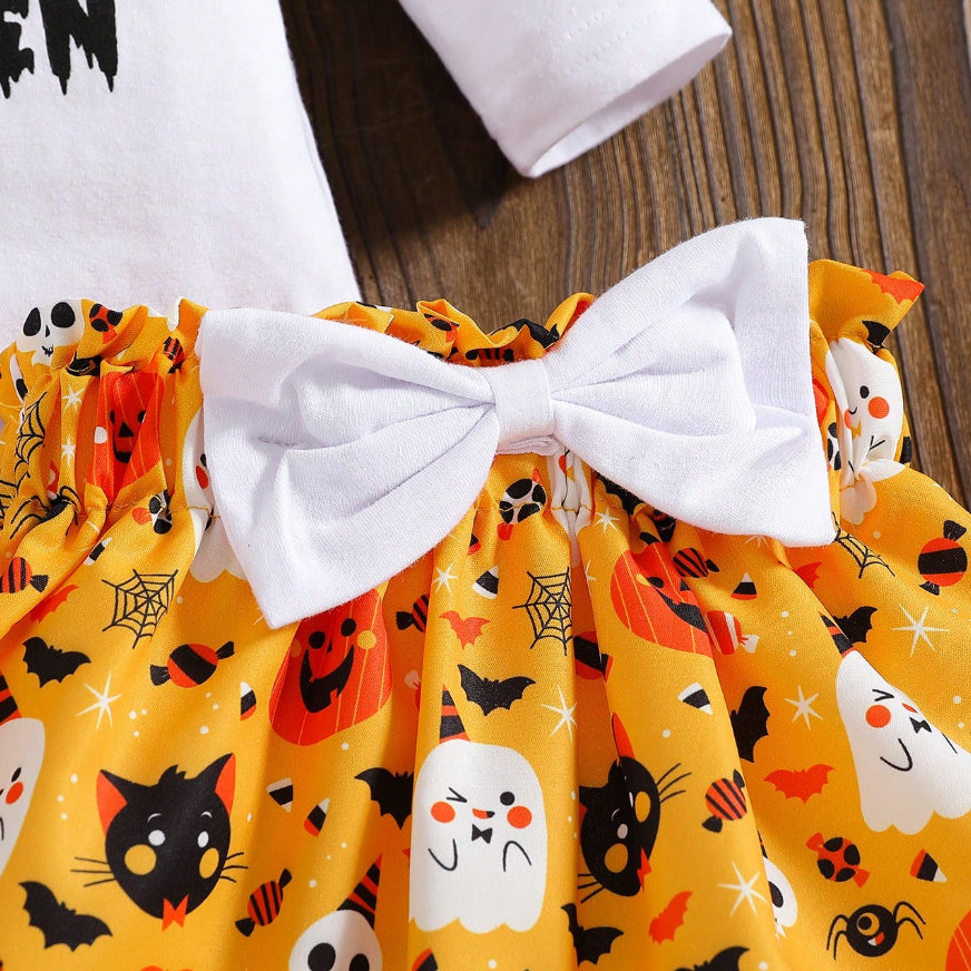 4PCS My 1st Halloween Letter Pumpkin Printed Baby Skirt Set