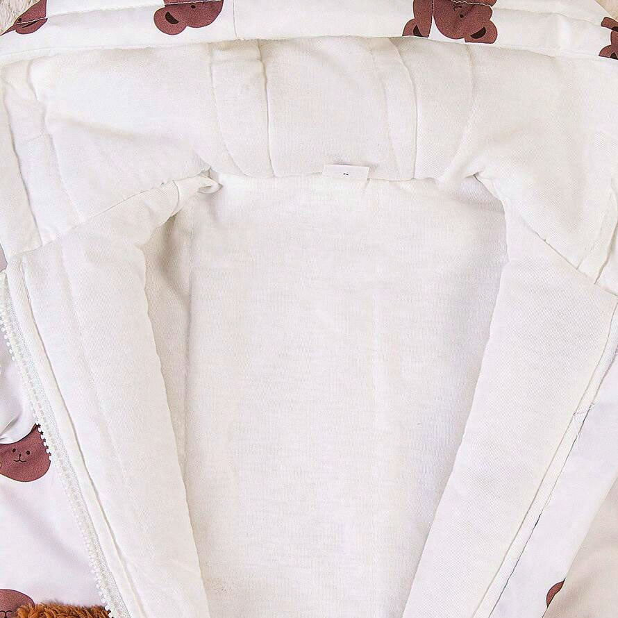 Cozy All-Over Bear Printed Hoodie Long Sleeve Baby Jumpsuit