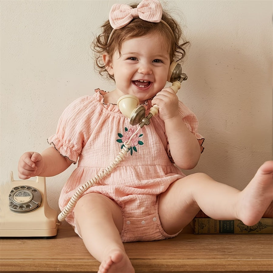 2PCS Lovely Floral Embroidery Short Sleeve Baby Romper