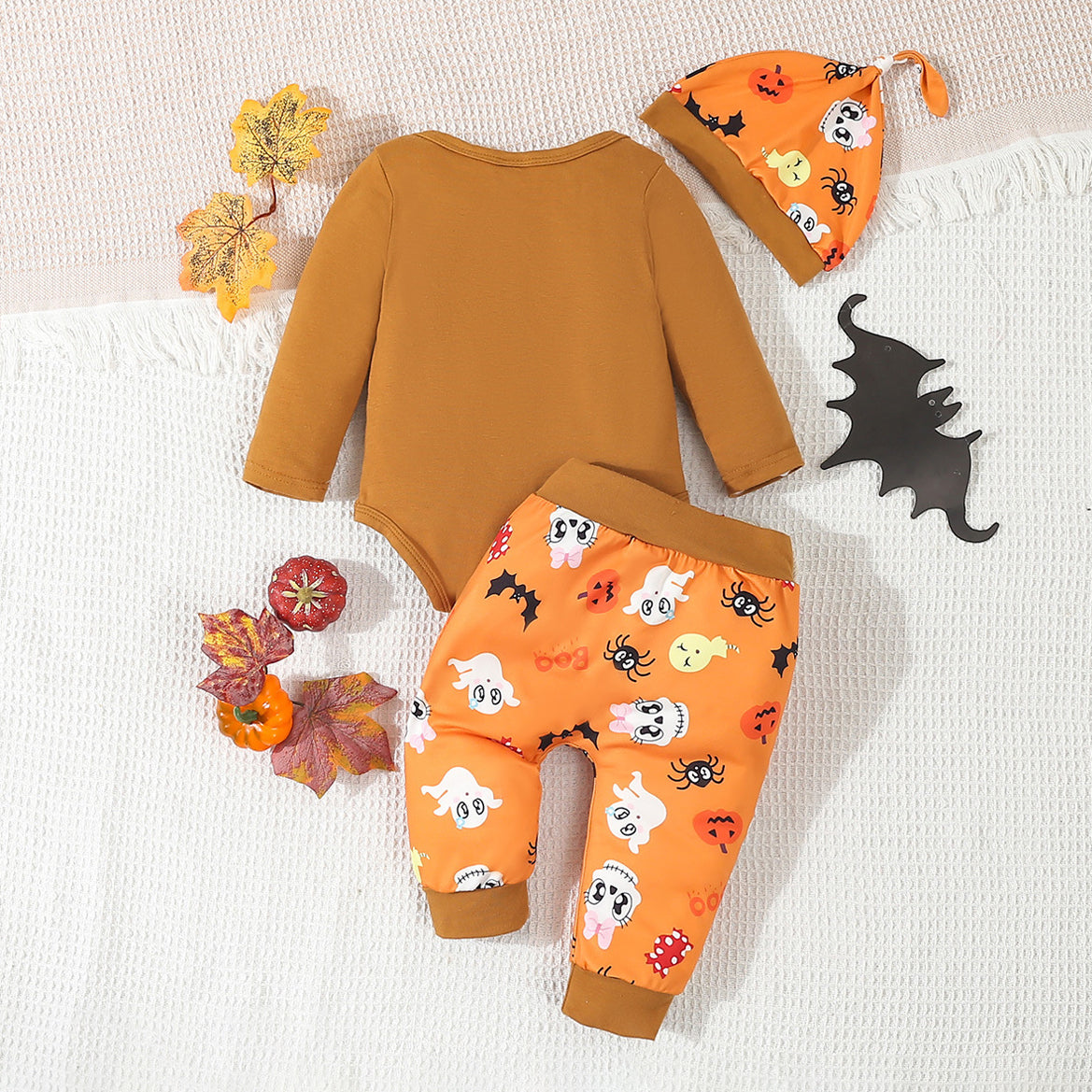 3PCS Mama's Little Pumpkin Letter Cartoon Printed Long Sleeve Baby Set