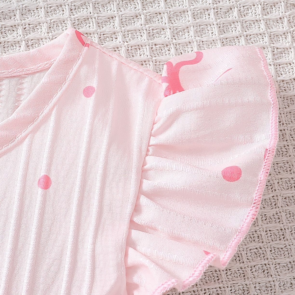 2PCS Elegant Bow Printed Flutter Sleeve Baby Jumpsuit
