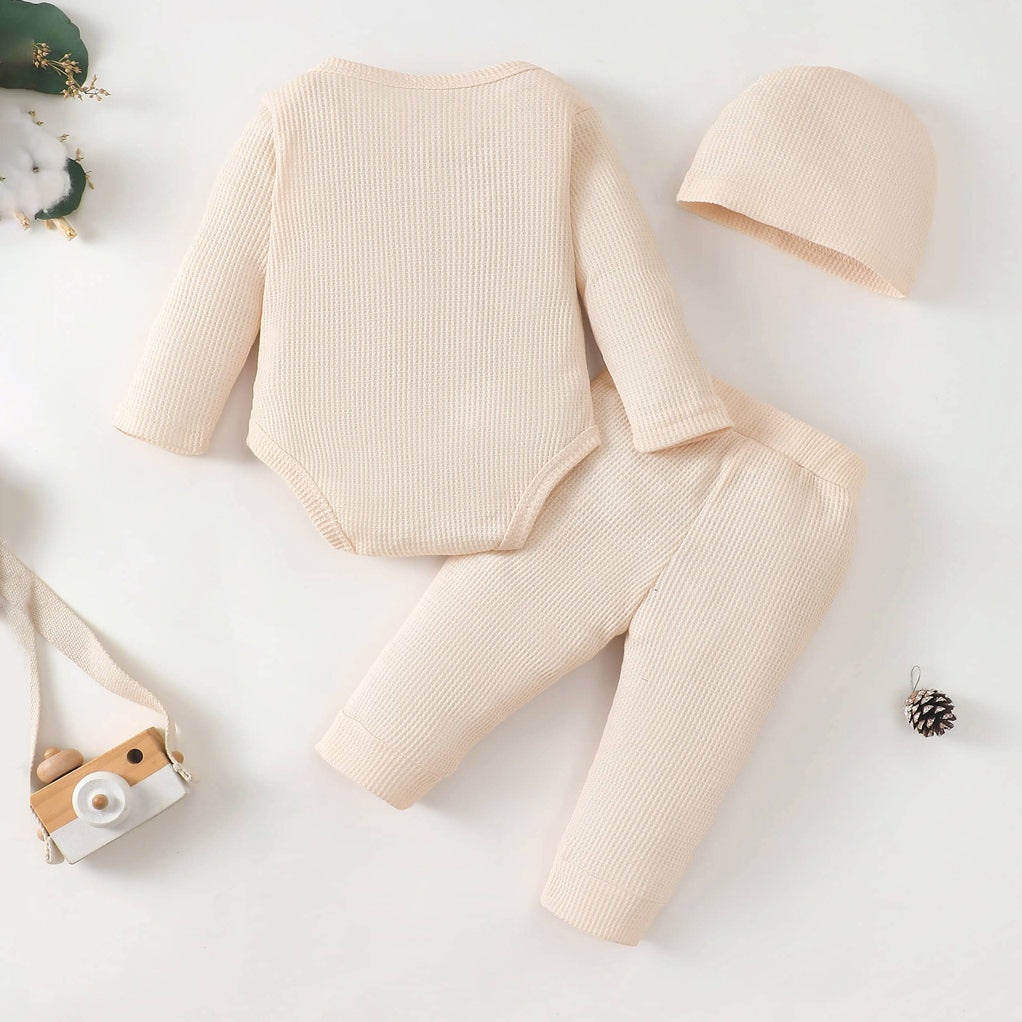 3PCS Mama's Boy Letter Print Waffle Long Sleeve Baby Set