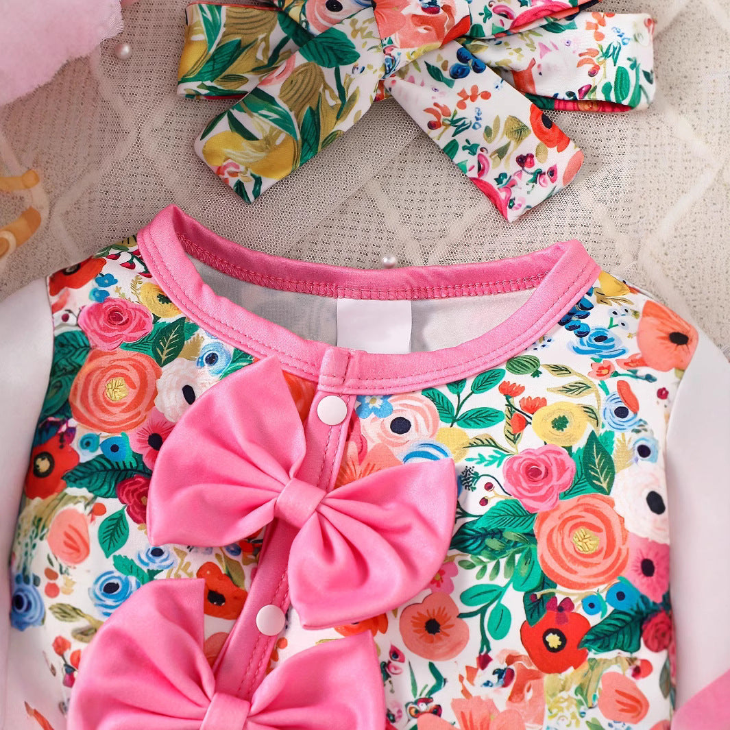 2PCS Lively Floral Printed Baby Jumpsuit
