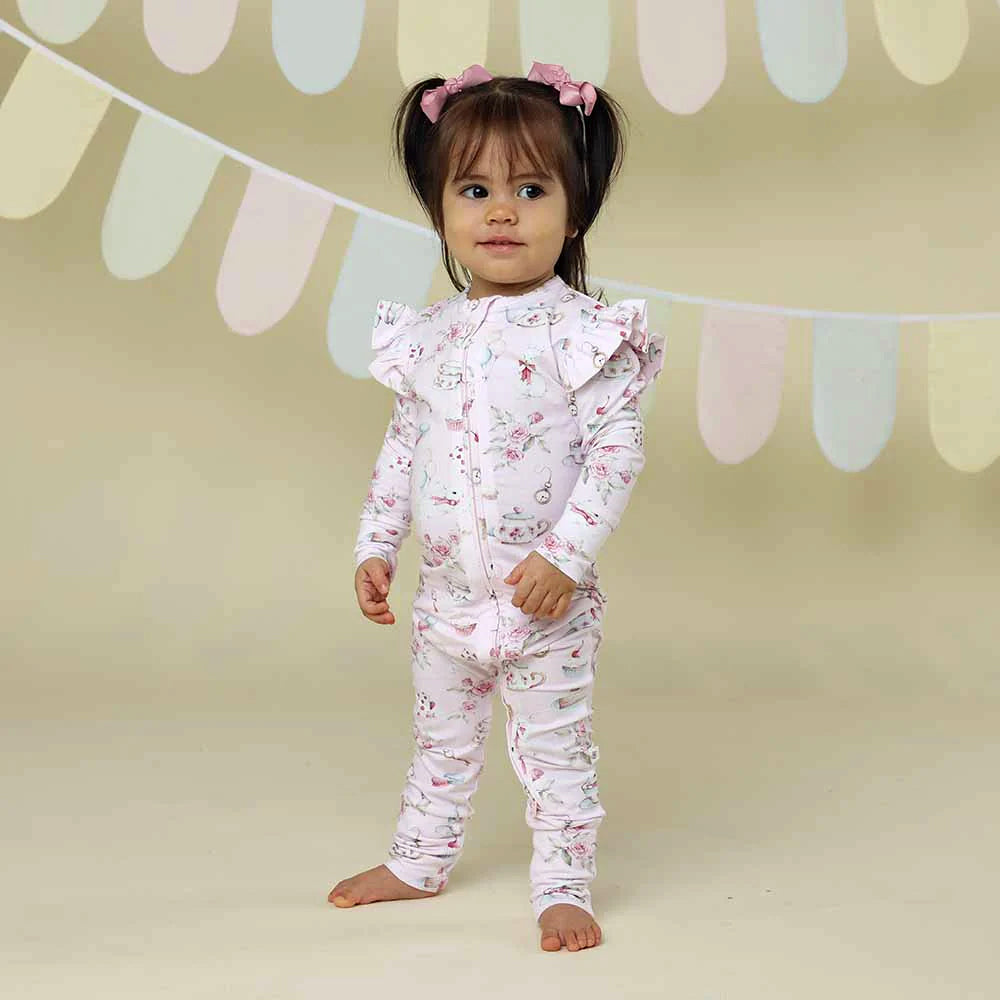 2PCS Graceful Floral Print Zipper Long Sleeve Baby Jumpsuit