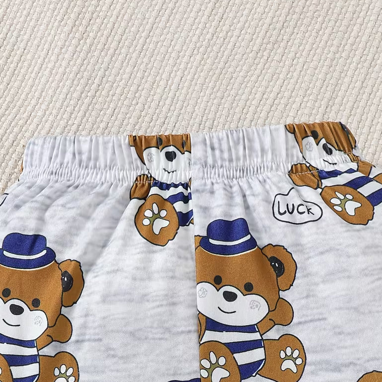 3PCS Hello Bear Letter Teddy Bear Print Long Sleeve Baby Boy Set