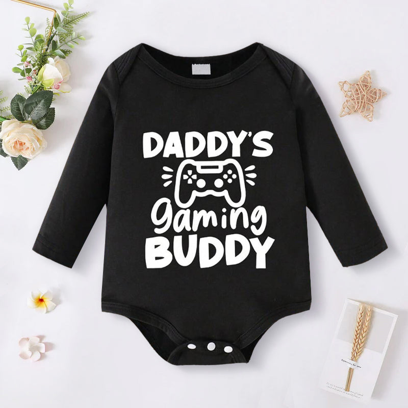 Daddy's Gaming Buddy Letter Printed Long Sleeve Baby Romper