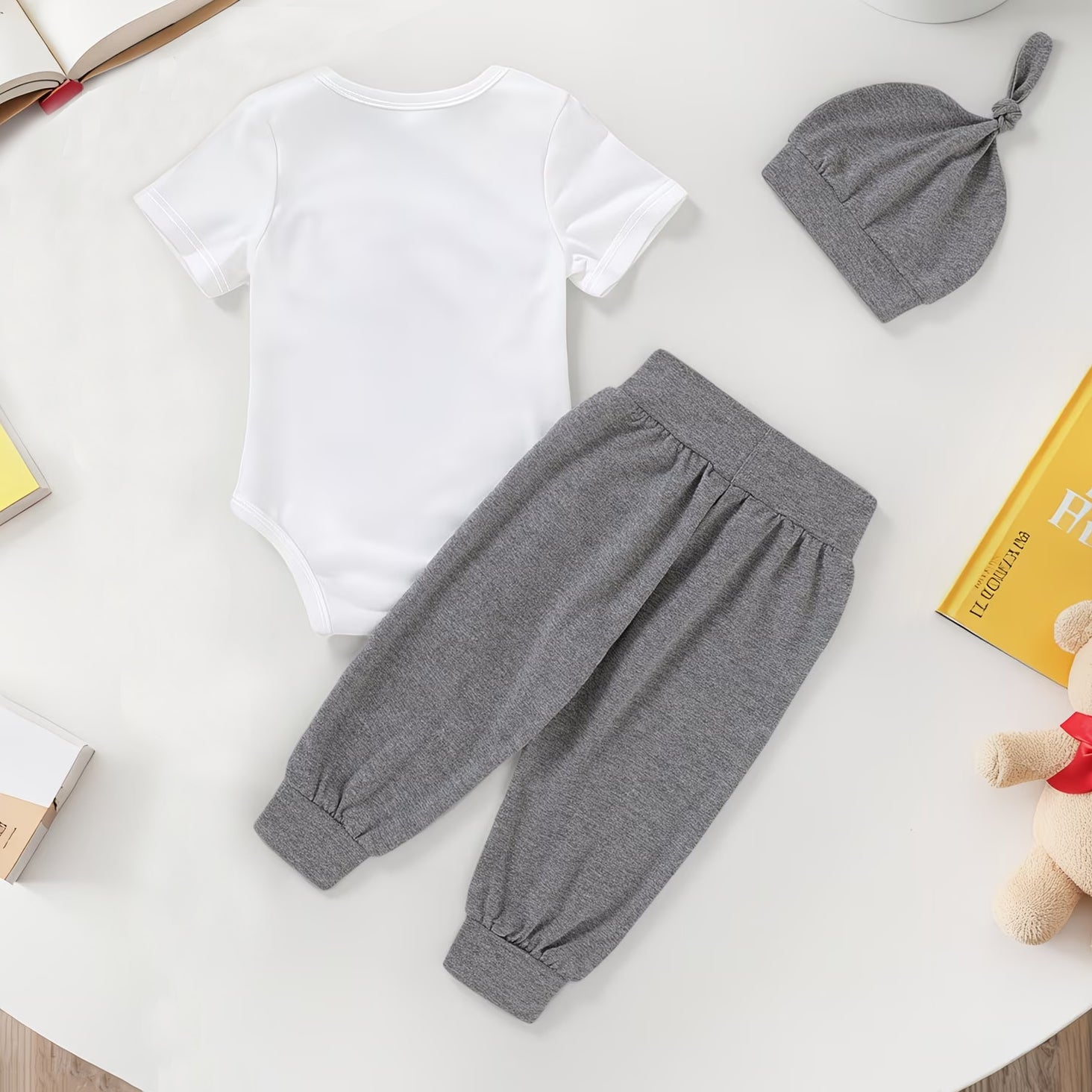 3PCS Party My Crib Letter Printed Short Sleeve Baby Boy Set