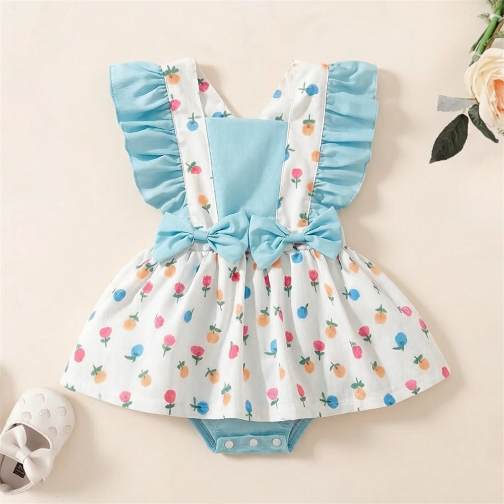 Causal Floral Printed Ruffled Sleeveless Baby Romper