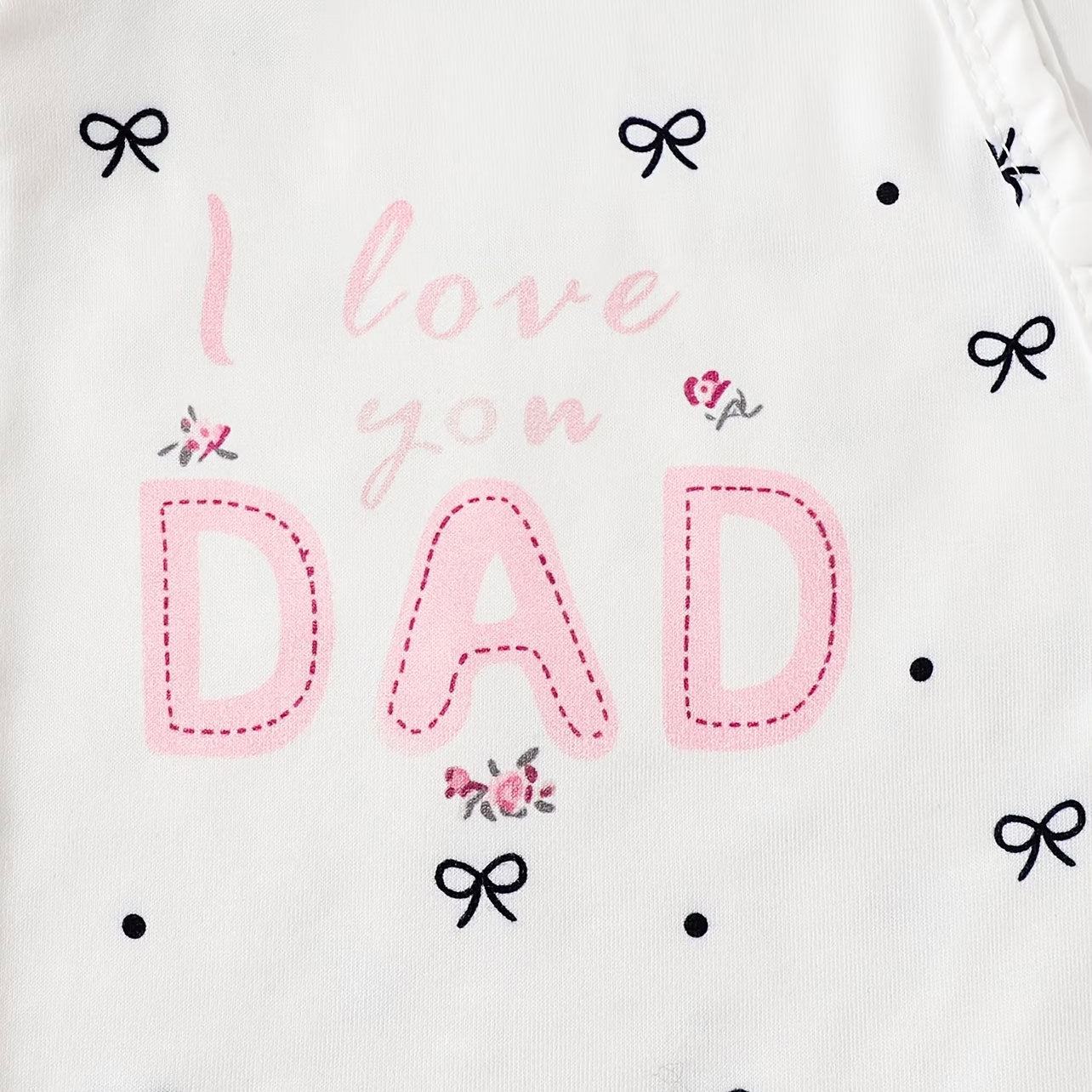 2PCS I Love You Mom Dad Letter Bow Printed Long Sleeve Baby Jumpsuit