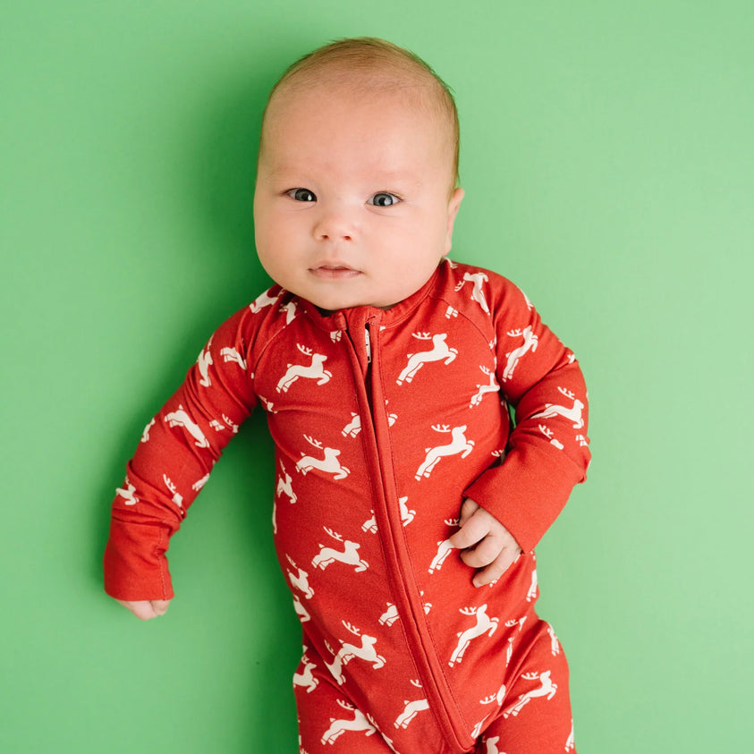 Stylish Christmas Elk Printed Long Sleeve Zipper Baby Jumpsuit