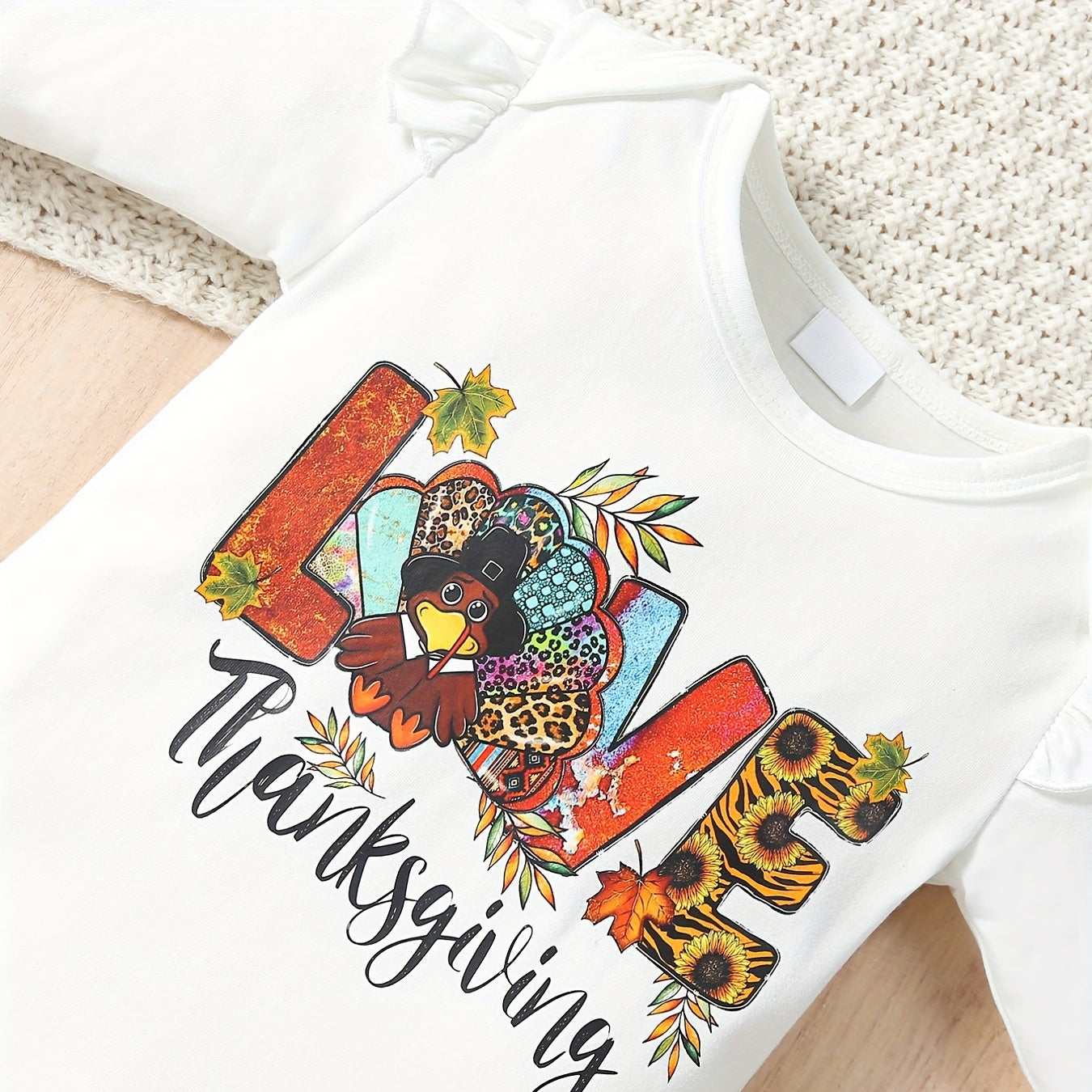 3PCS Love Thanksgiving Letter Turkey And Leaf Printed Baby Set