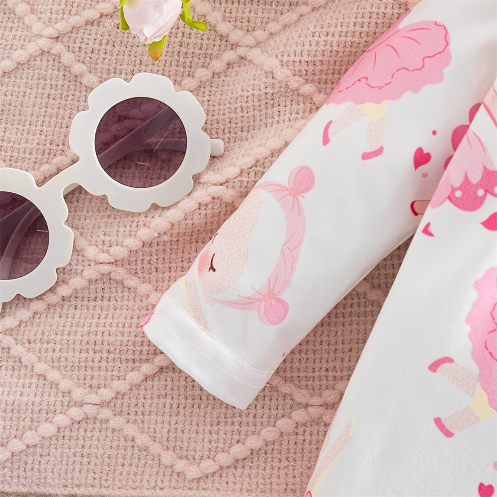 Lovely Ballet Girl Print Long Sleeve Baby Jumpsuit