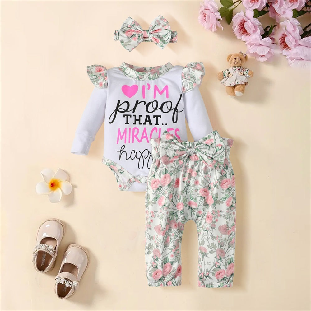 3PCS I'M Proof THAT Letter Floral Print Leopard Baby Set